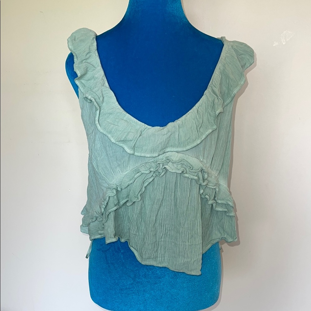 Mint Green Bluish Ruffled Women's Top